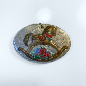 Holiday Season Rocking Horse Christmas Tree Ornament - Hand Painted