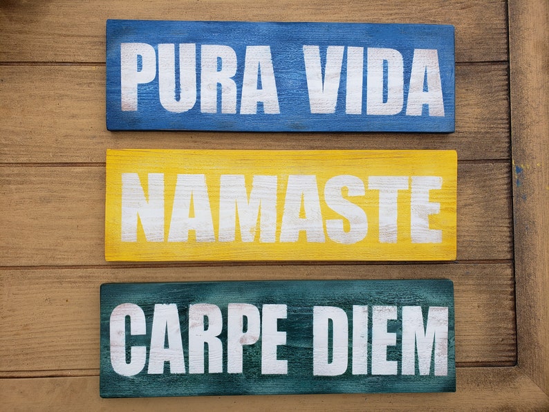 Large Pura Vida Namaste Carpe Diem Wooden Wall Signs Distressed Outdoor Indoor Decor Sayings You Pick Your Color