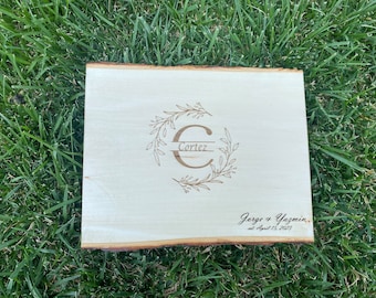 Custom Engraved Live Edge Charcuterie/Cutting board, Unique and Personalized Wedding gift, Real Estate Closing gift