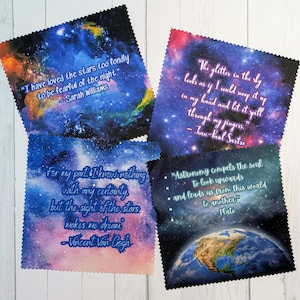 Space Stars Microfiber Cleaning Cloth Wipes for Glasses, Screens - Set of 4 Fun Designs