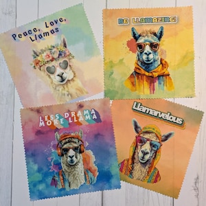 Llama Lovers Cute Microfiber Cleaning Cloth Wipes for Glasses, Screens - Set of 4 Fun Designs