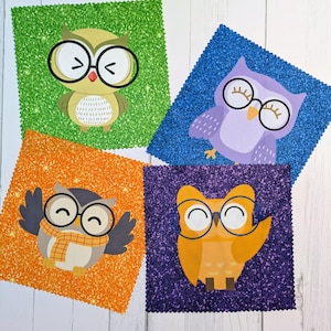 Owl Lovers Cute Microfiber Cleaning Cloth Wipes for Glasses, Screens - Set of 4 Fun Designs