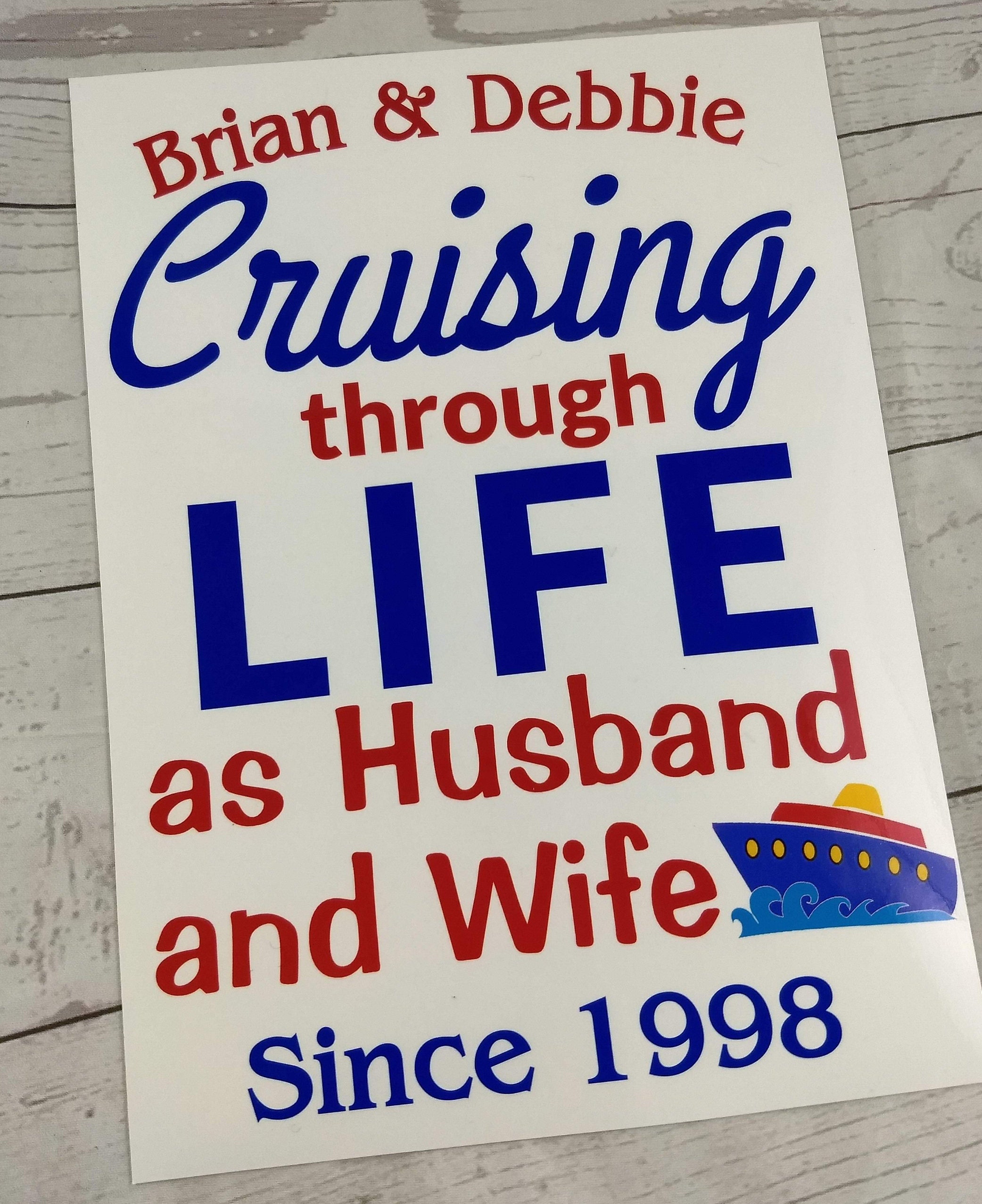 Personalized Cruise Ship Magnetic Stateroom Door Sign Cruising through Life as Husband and Wife