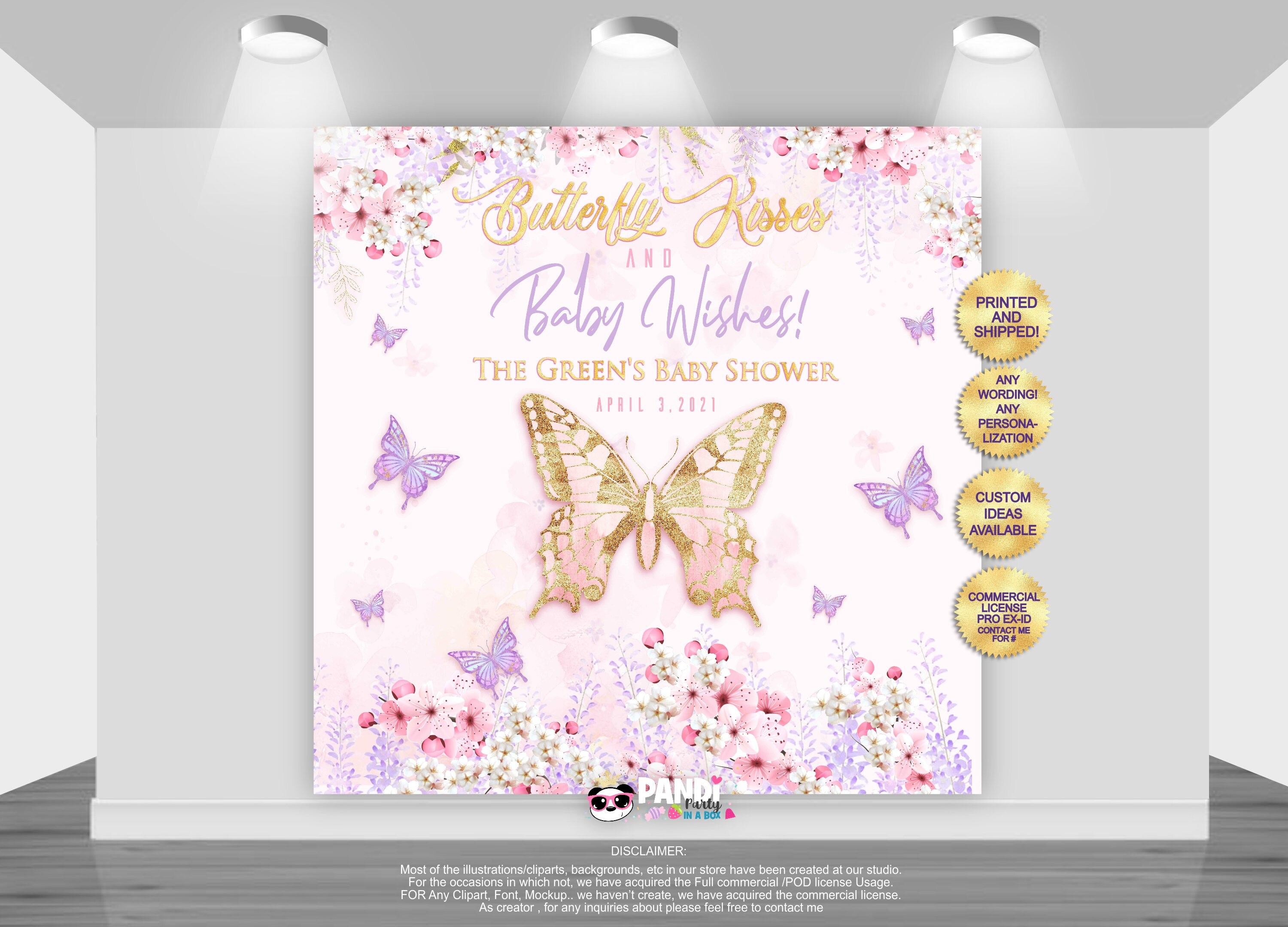 PRINTED & SHIPPED Butterfly Kisses and Baby Wishes Backdrop Etsy