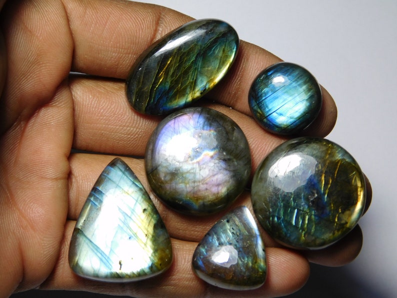 Natural Labradorite Spectrolite Cabochon Fine quality Labradorite Handmade Gemstone loose stone 199Cts 6 pcs Lot