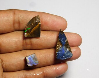 3pcs. Natural Boulder Opal Druzy Lot Gemstone Gorgeous Boulder Opal Cabochon Gemstone Excellent Quality Boulder Opal Loose  stone 35Cts.