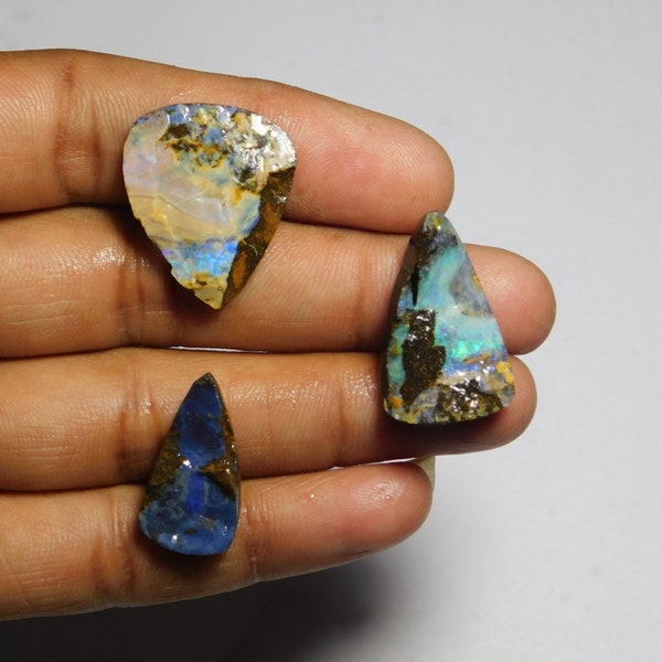 3pcs. Natural Boulder Opal Druzy Lot Gemstone Gorgeous Boulder Opal Cabochon Gemstone Excellent Quality Boulder Opal Loose  stone 43Cts.