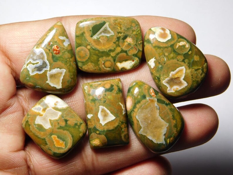 Natural Rhyolite jasper lot cabochons Top Quality High grade Handmade Rhyolite jasper lot Loose Stone 122cts. 6 pcs