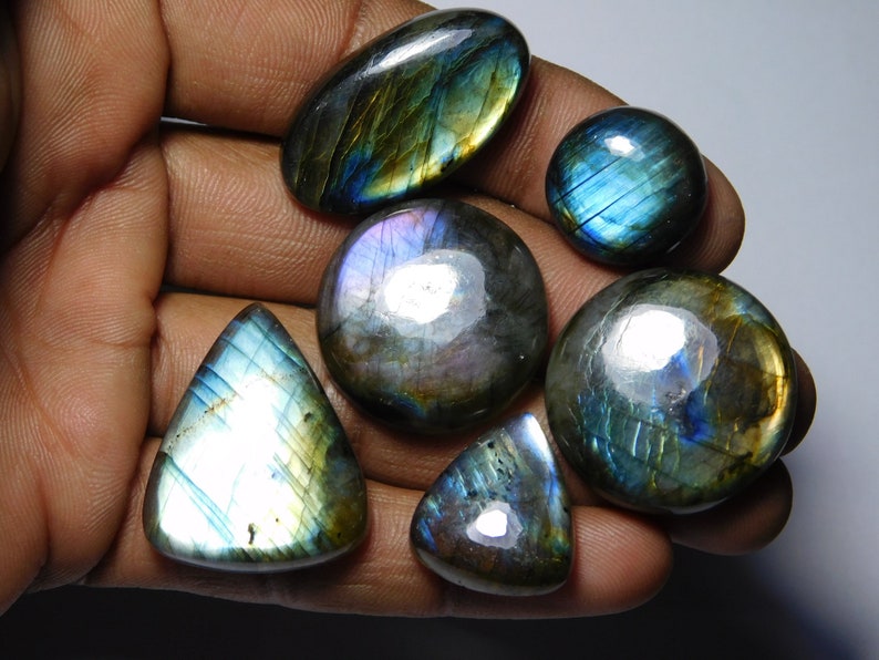 Natural Labradorite Spectrolite Cabochon Fine quality Labradorite Handmade Gemstone loose stone 199Cts 6 pcs Lot