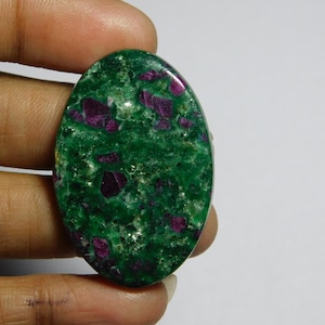 Ruby Fuchsite Cabochon: Handmade Oval Gemstone (41X28mm, 55Cts)