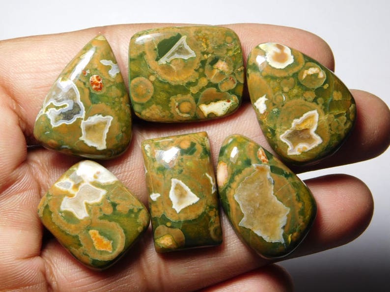 Natural Rhyolite jasper lot cabochons Top Quality High grade Handmade Rhyolite jasper lot Loose Stone 122cts. 6 pcs