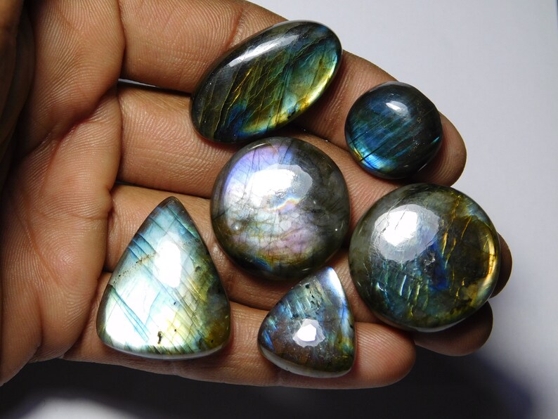 Natural Labradorite Spectrolite Cabochon Fine quality Labradorite Handmade Gemstone loose stone 199Cts 6 pcs Lot