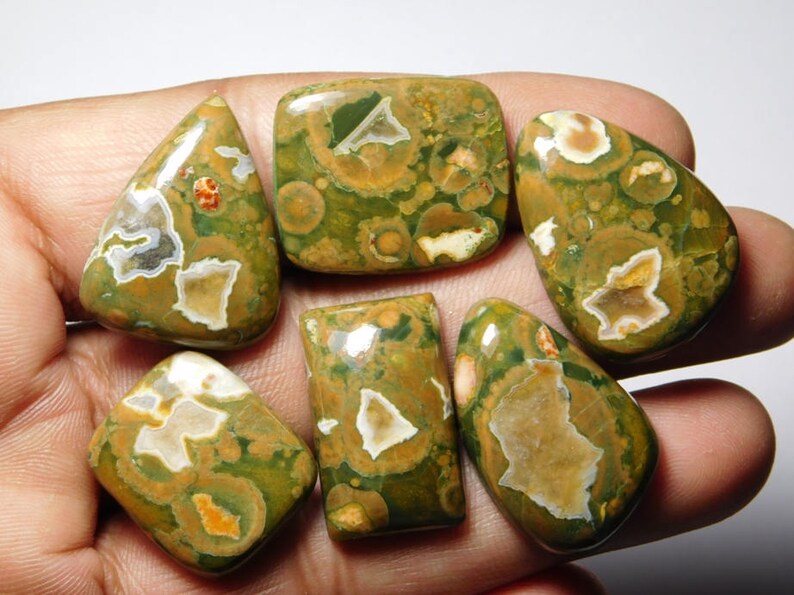 Natural Rhyolite jasper lot cabochons Top Quality High grade Handmade Rhyolite jasper lot Loose Stone 122cts. 6 pcs