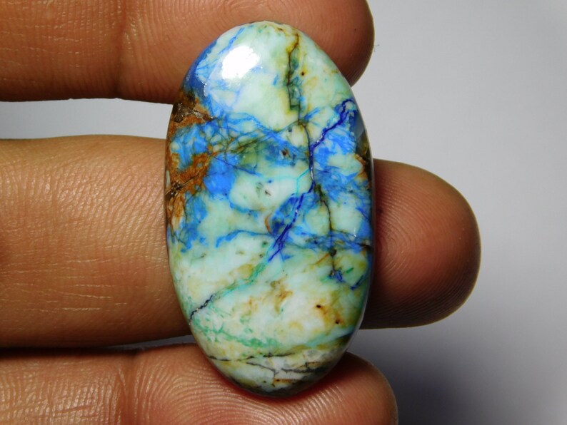 AAA Quality Azurite Turquoise Cabochons,100/% Natural Azurite Turquoise,Azurite Turquoise Loose Stone,Semi Precious 57Cts. 36X20mm.
