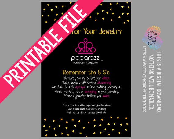 Printable: Paparazzi Jewelry Care Cards Consultants | Etsy