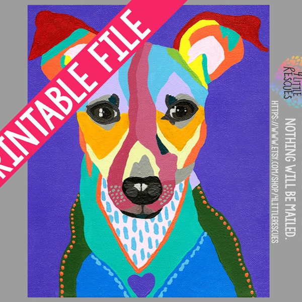 Printable Dog Wall Art | Pixi | Italian Greyhound Greyhuahua Digital Print | Originally Acrylic on Canvas | Instant Digital Download