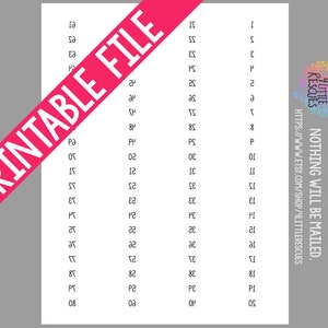 May include: Printable chart with numbers 1 through 9 and letters A through P, with each number and letter paired with a corresponding number and letter. The chart is labeled "Printable File" and includes the text "This is a digital download. Nothing will be mailed." and a website address.