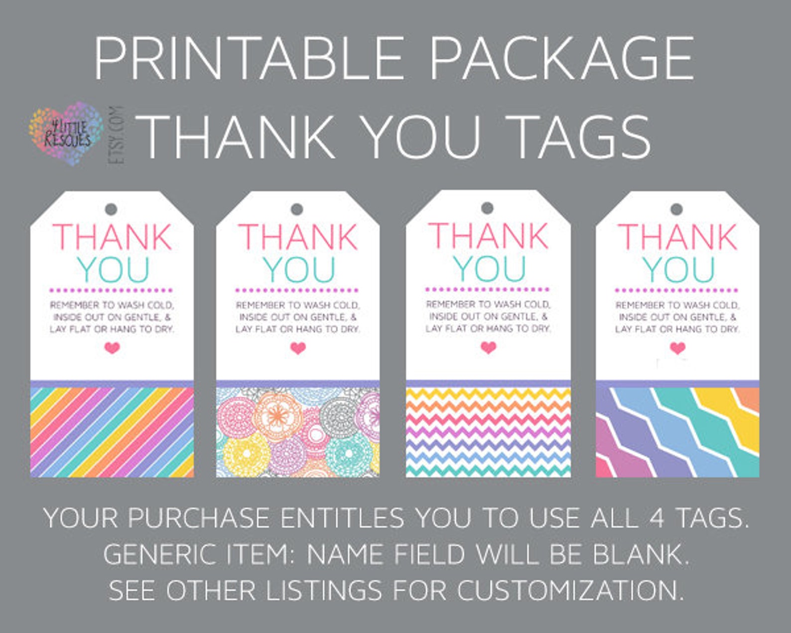 Blank LLR Printable Package Tags Not Customized Receive 4 JPEG Designs Digital Care Card Wash ...