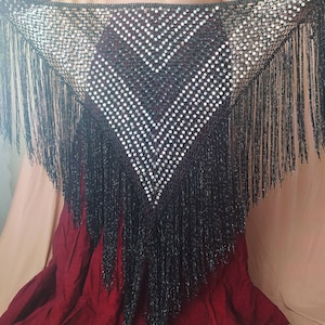 Black silver crochet hip scarf,small sequins shawl, hip wrap, Tribal bellydance accessories