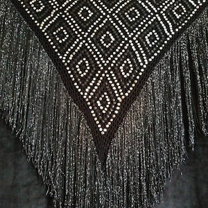 Black silver crochet hip scarf,small sequins shawl, hip wrap, Tribal bellydance accessories