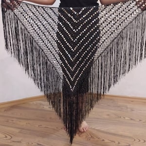 FCBDSTYLE hipscarf Dragon Wing Silver sequins embroidery crochet shawl