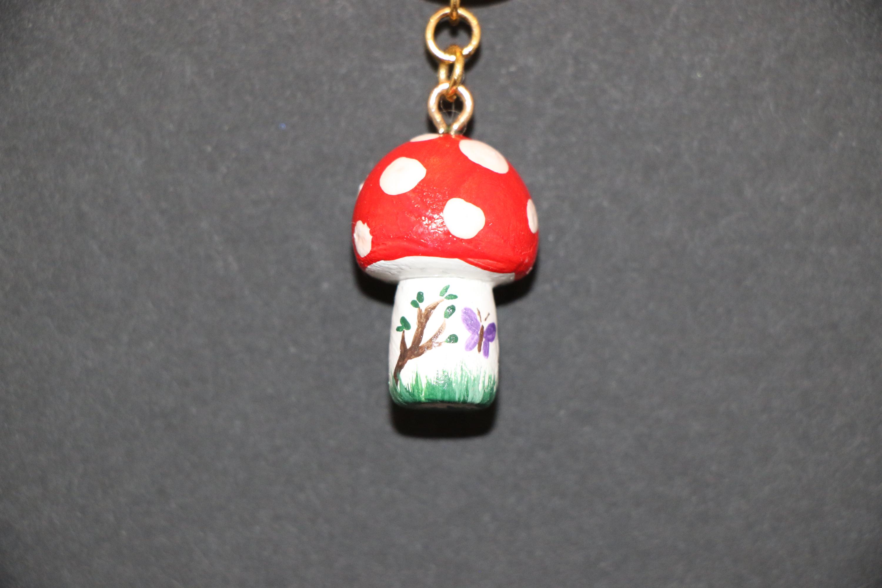 Handmade Red Mushroom Keychain – Cute Wooden Toadstool Charm – Mario ...