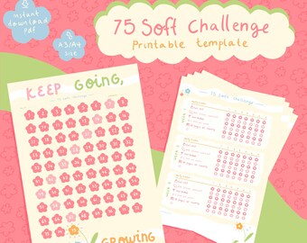 75 Soft Challenge Tracker Bundle | Flowers | Daily 75 Soft Challenge Journal | Fitness & Health Planner | Habit Tracker | Digital | Print