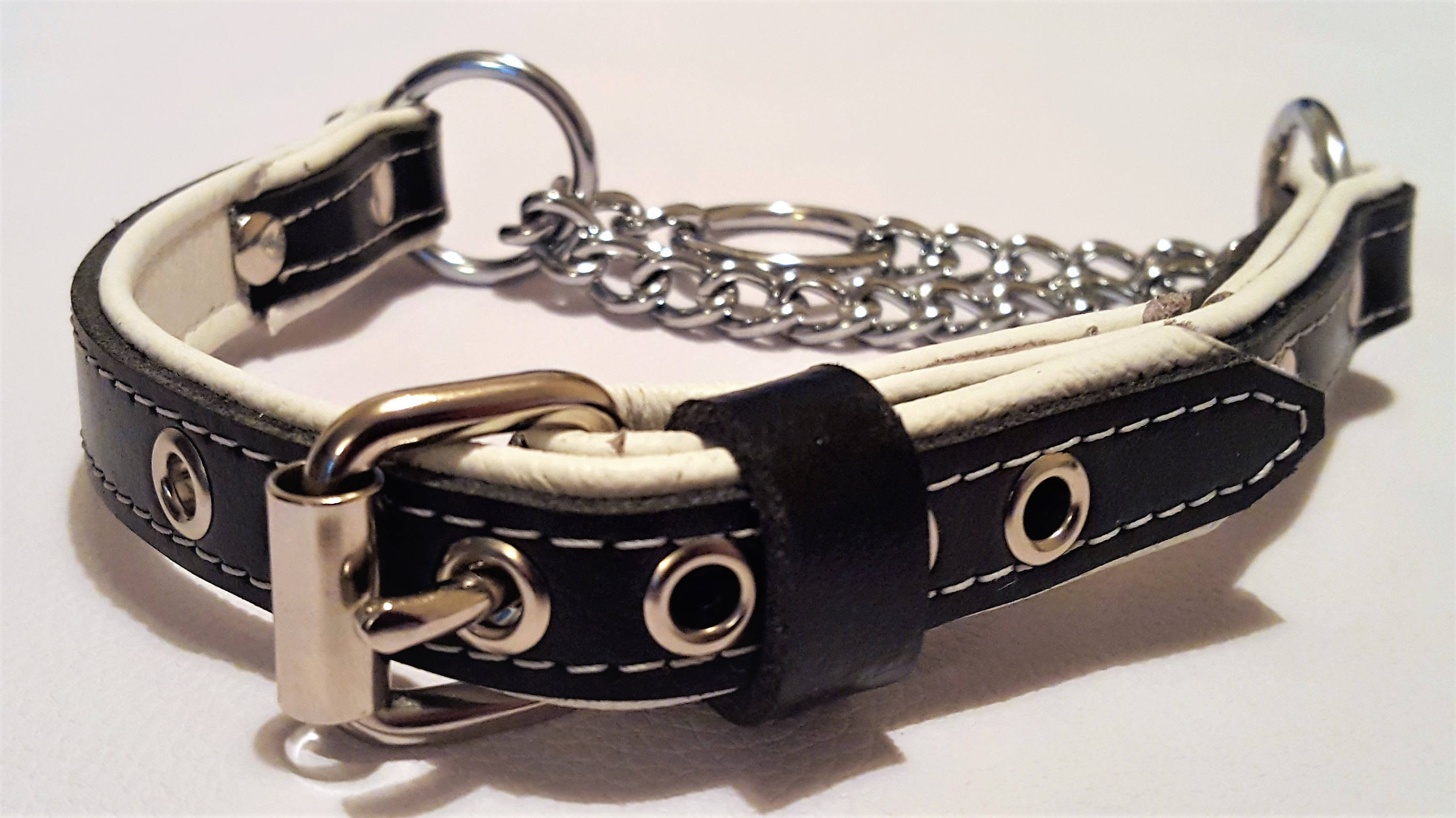 3/4 inch Wide Black on White leather Martingale dog collar Etsy