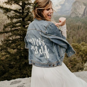 Custom Mrs. Just Married Leather Jacket Iron on Heat Transfer denim jacket Personalized Decal Bride Bridesmaid leather jacket bride jacket -