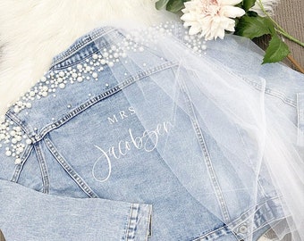 Gorgeous Luxe Denim Jacket with Pearl //Personalized Bride Bridesmaid Jacket // Bridal Party Custom Gold Foil Denim Jackets // Gifts Bride