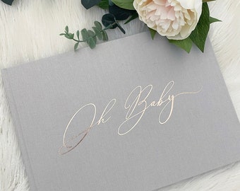 Oh Baby Luxe Linen Baby Shower / Wedding Guest Book / Custom Scrapbook / Luxe Gold Foiled Design/ A4 Engagement Book Made to Order