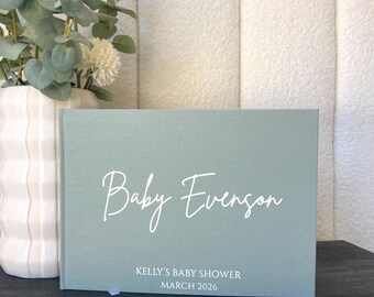 B3 - Custom Luxe Linen Hard Cover Baby Shower / Linen Baby Guest Book / Luxe Gold Foiled Design/ A4 Engagement Shower Book Designed to Order