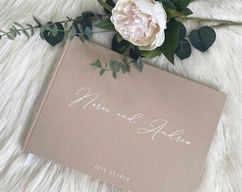 D5 - Mr & Mrs Cursive Luxe Linen Wedding Guest Book / Custom Scrapbook / Luxe Gold Foiled Design/ A4 Engagement Book Made to Order