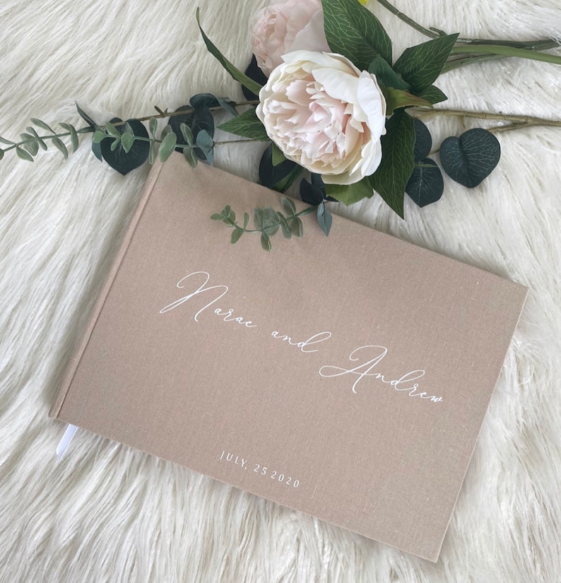 D5 Mr & Mrs Cursive Luxe Linen Wedding Guest Book / Custom Etsy Australia