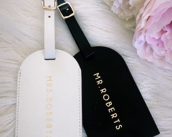 Honeymoon Package Personalised leather luggage tags // wedding gift // travel tags // travel accessories// monogrammed gold foil his & hers