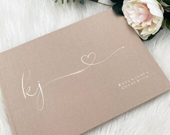 D4 Luxe Linen Hard Cover Custom Wedding Guest Book / Custom Scrapbook / Luxe Personalised Gold Foiled Design/A4 Landscape Book Made to Order