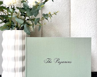 D7.6 - Luxe Linen Hard Cover Custom Wedding Guest Book / Custom Scrapbook / Luxe Gold Foiled Design/ A4 Engagement Book Made to Order