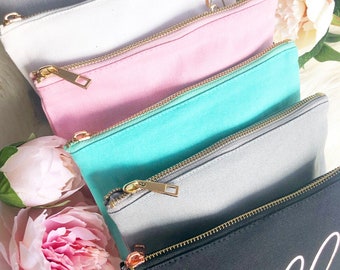 Personalized Monogram Makeup Bag -Cursive Script CUSTOM NAME PINK Teal Blush Pink Gray Black Make Up Bag - Best Friend Gift, Bridesmaid Gift