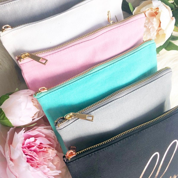 Gepersonaliseerde Monogram Make-up Bag -Cursive Script AANGEPASTE NAAM ROZE Teal Blush Roze Grijze Zwarte Make Up Bag - Beste Vriend Cadeau, Bruidsmeisje Cadeau