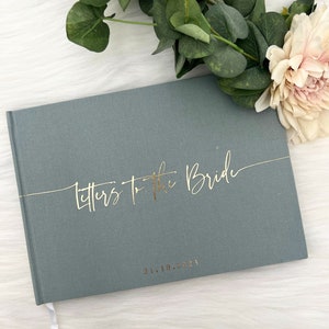 D32 - Cartas para a Noiva | Livro de Visitas Luxe Linen Hens | Livro de Visitas Personalizado | Design Luxe Gold Foiled | Livro de Chá de Panela A4 Feito sob Encomenda