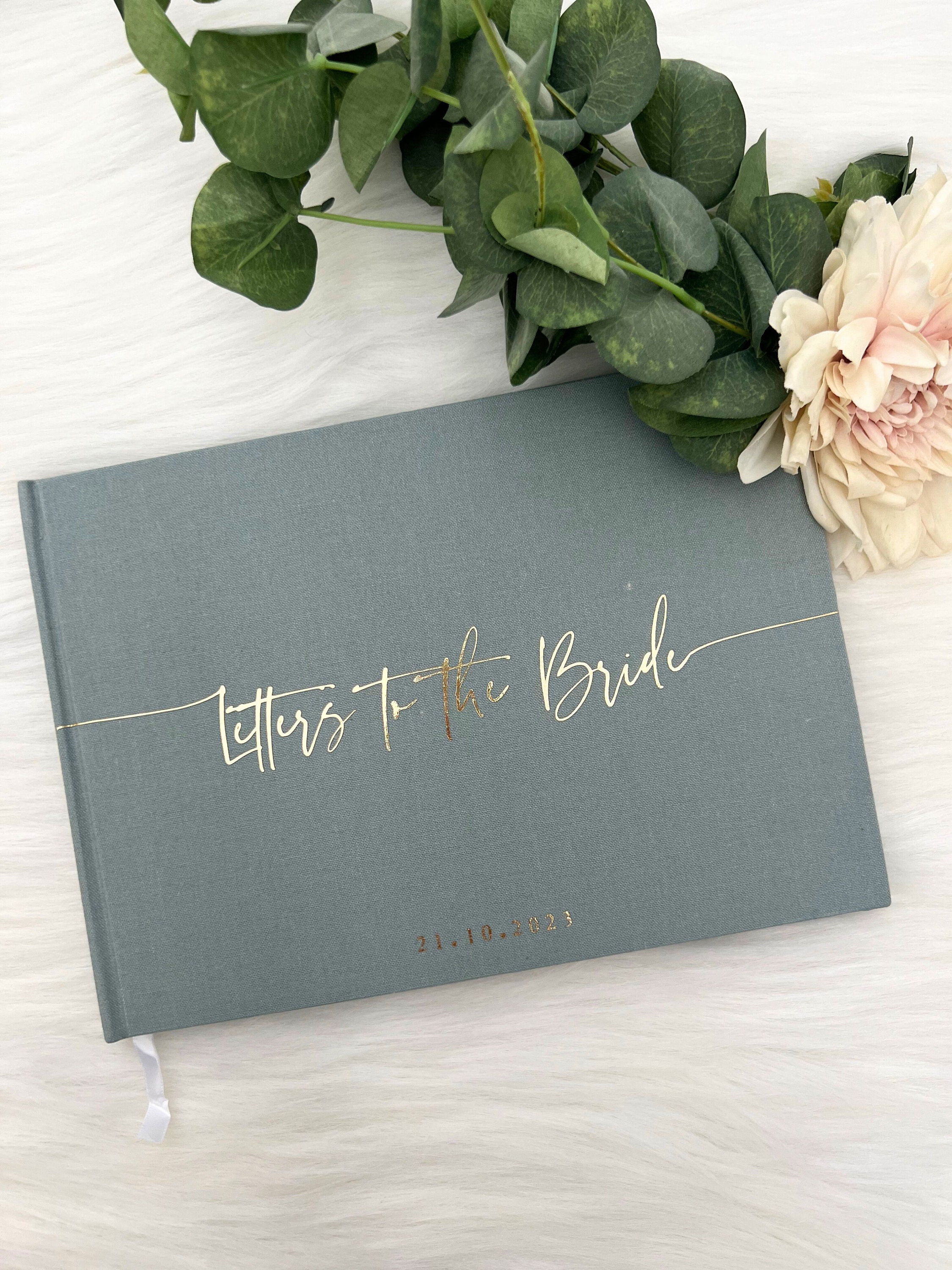 D32 - Letters to the Bride | Luxe Linen Hens Guest Book | Custom Guestbook| Luxe Gold Foiled Design | A4 Bridal Shower Book Made to Order