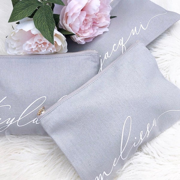 Gepersonaliseerde Monogram Make-up Tas - Cursive Script AANGEPASTE NAAM Teal Blush Pink Gray Black Make Up Bag - Beste Vriend Cadeau, Bruidsmeisje Cadeau