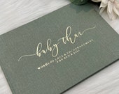 B1 - Custom Luxe Linen Hard Cover Baby Shower Linen Baby Guest Book Luxe Gold Foiled Design A4 Engagement Shower Book Designed to Order