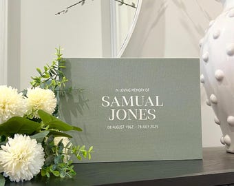 Luxe Memorial Funeral Guestbook Linen Hard Cover/ Custom Scrapbook / Luxe Gold Foiled Design/ A4 Engagement Book Made to Order