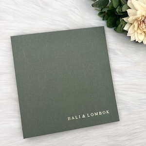 Large Linen covered Self Adhesive Photo Album | Gold Foil Gift Baby shower memory book Engagement Wedding Kids School
