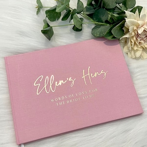 D32 - Cartas a la novia / Libro de visitas para despedidas de soltera en lino de lujo / Libro de visitas personalizado / Diseño lujoso con láminas doradas / Libro de despedida de soltera A4 hecho a pedido