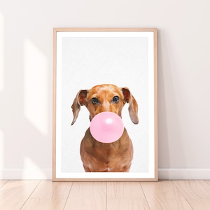 Dachshund Dog Bubblegum Print, Kids Wall Art, Large Poster, Printable Digital Download, Dog Wall Decor