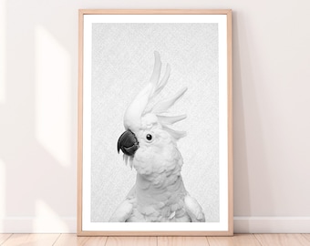 Cockatoo, Bird Art, Black and White Print, Woodlands Animal, Nursery Wall Decor, Australian, Printable Poster, Digital Download, Photo