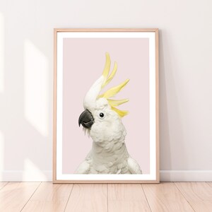 Cockatoo Print, Bird Art, Mid Century Minimalism, Printable Poster, Nursery Wall Decor, Digital Download, Pink, Photographic Print
