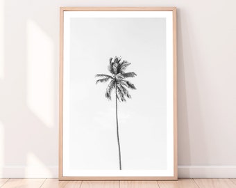 Palm Tree Black White, Beach Print, Tropical Decor, Hawaiian, Mid Century Minimalist, Printable Poster, Digital Download, Paradise